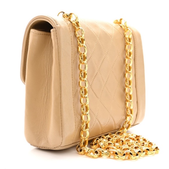 Chanel Diana Small Single Flap Beige Quilted Calf Leather Gold Plated Chain Bag - Picture 5 of 14